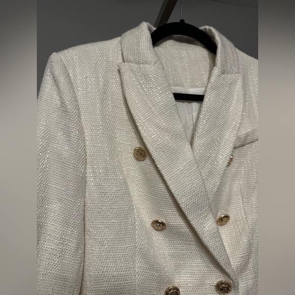 Tweed Cream Double-Breasted Blazer - Picture 4 of 6